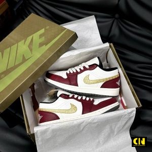 Giay Nike Air Jordan 1 Low Se White Burgundy Gold Giày Nike Air Jordan 1 Low SE White Burgundy Gold