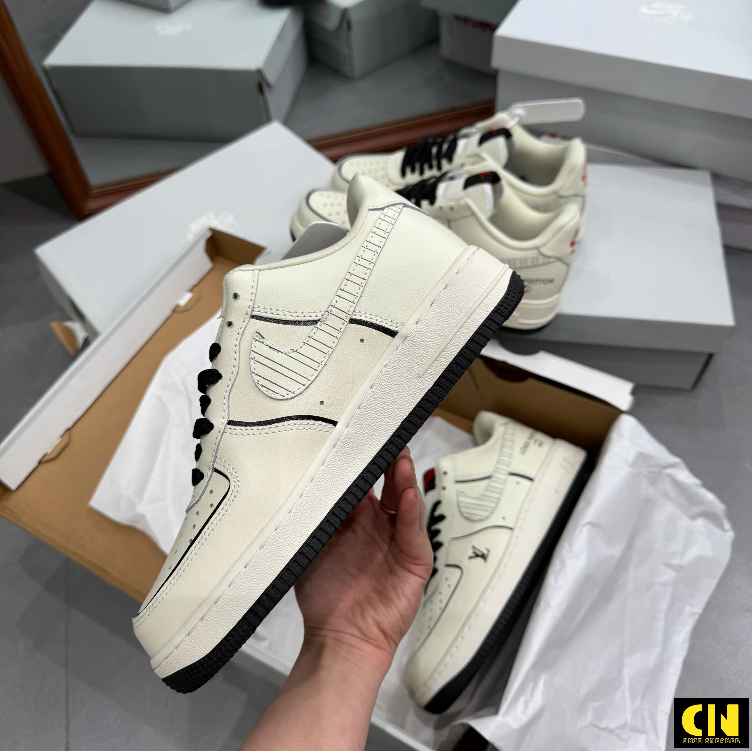 Giày Af1 Low Lv Beige Black Họa Tiết Monogram Giày AF1 Low LV Beige Black Họa Tiết Monogram