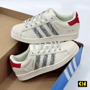 Giay Adidas Superstar Dior Phoi Mau Trang Xam Do Giày Adidas Superstar Dior Phối Màu Trắng Xám Đỏ