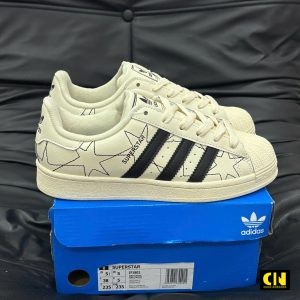 Giay Adidas Superstar Trang Kem Soc Den Giày Adidas Superstar Trắng Kem sọc Đen