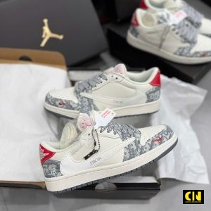 Giay Jordan 1 Low Travis Scott Dior Mau Grey Red Full Box Giày Jordan 1 Low Travis Scott Dior Màu Grey Red Full Box