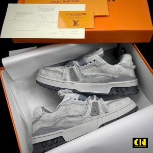 Giay Louis Vuitton Lv Trainer White Grey Denim Sneaker Giay Louis Vuitton LV Trainer White Grey Denim Sneaker