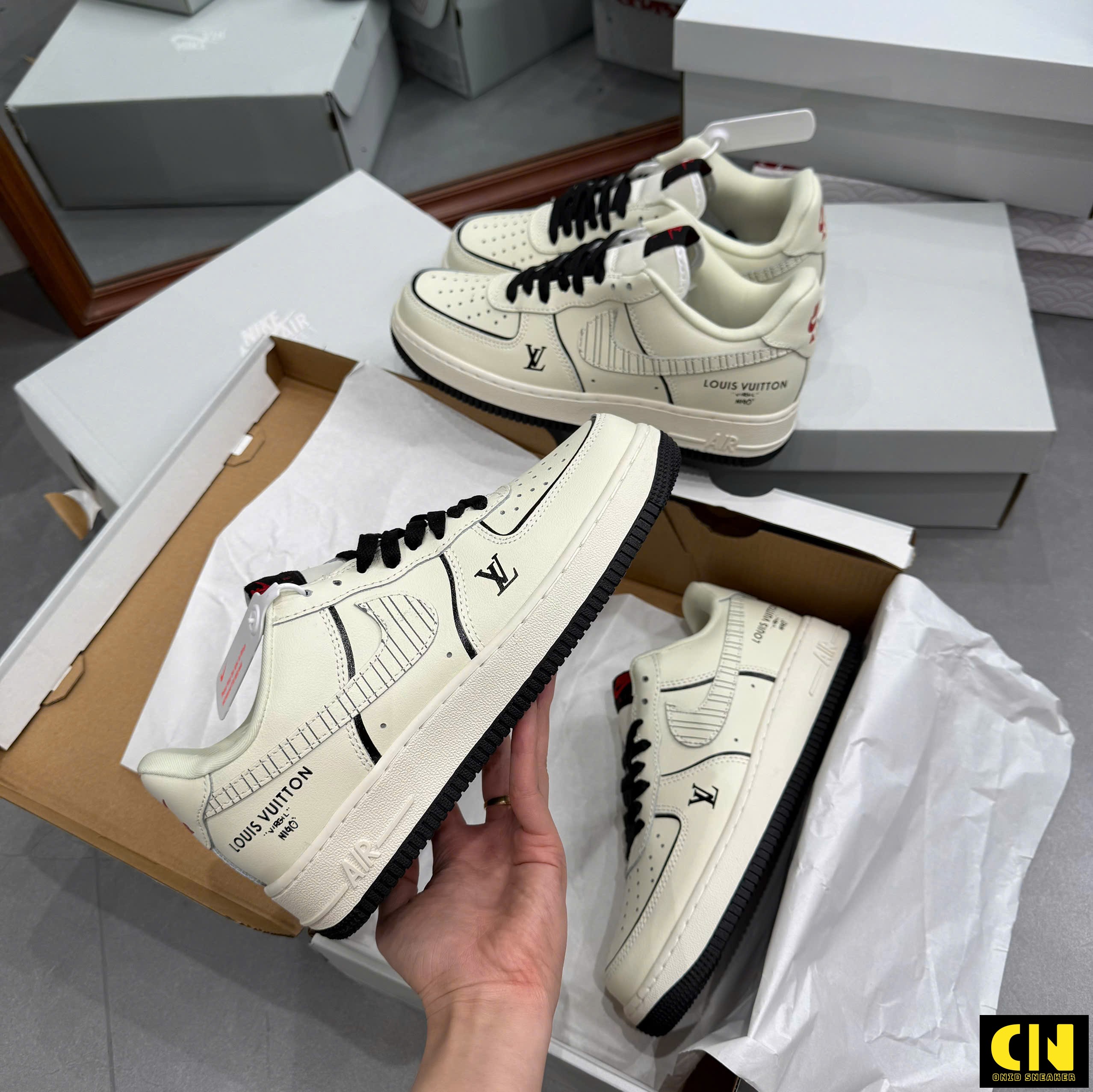 Giày Nike Af1 Louis Vuitton Trắng Kem Đen Giày Nike AF1 Louis Vuitton Trắng Kem Đen