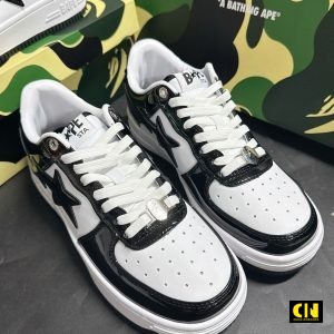 Giay Bape Sta Trang Den Da Bong Full Box Giày Bape Sta Trắng Đen Da Bóng Full Box