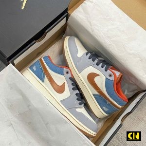 Giay Jordan 1 Low Denim Mau Xanh Denim Nau Giày Jordan 1 Low Denim Màu Xanh Denim Nâu