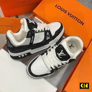 Giay Lv Trainer Black White Da Phoi Denim Giày LV Trainer Black White Da Phối Denim