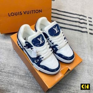 Giay Lv Trainer Blue Denim Hoa Tiet Monogram Giày LV Trainer Blue Denim Họa Tiết Monogram
