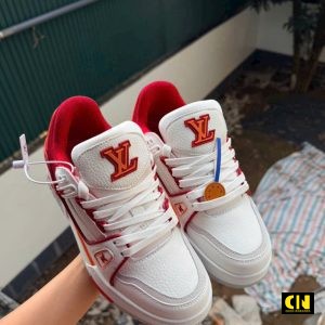 Giay Lv Trainer Mau Trang Do Ban Moi Giày LV Trainer Màu Trắng Đỏ Bản Mới