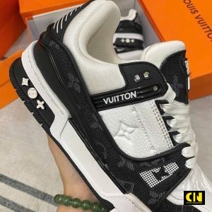 Giay Lv Trainer Monogram Denim Black White Giày LV Trainer Monogram Denim Black White