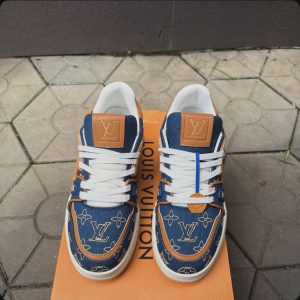 Giay Louis Vuitton Lv Trainer Denim Brown Blue Giày Louis Vuitton LV Trainer Denim Brown Blue