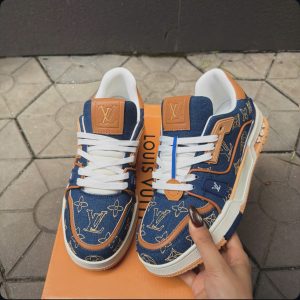 Giay Louis Vuitton Lv Trainer Denim Mau Xanh Nau Giày Louis Vuitton LV Trainer Denim Màu Xanh Nâu