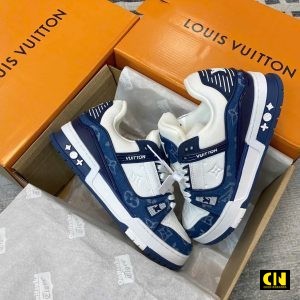 Giay Louis Vuitton Lv Trainer Denim Monogram Blue Giày Louis Vuitton LV Trainer Denim Monogram Blue