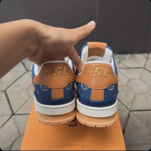 Giay Louis Vuitton Lv Trainer Denim Xanh Nau Full Box Giày Louis Vuitton LV Trainer Denim Xanh Nâu Full Box