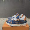 Giay Louis Vuitton Lv Trainer Monogram Embroidered Denim Brown Blue Giày Louis Vuitton LV Trainer Monogram Embroidered Denim Brown Blue
