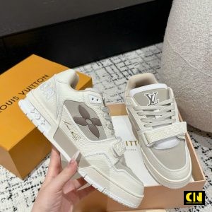 Giay Louis Vuitton Lv Trainer Monogram Flower Beige Giày Louis Vuitton LV Trainer Monogram Flower Beige