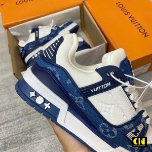 Giay Nam Nu Louis Vuitton Lv Trainer Denim Xanh Giày Nam Nữ Louis Vuitton LV Trainer Denim Xanh