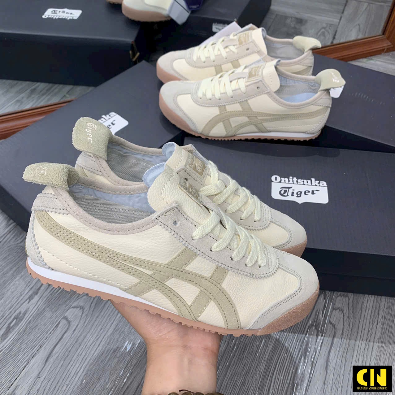 Giày Onitsuka Tiger Mexico 66 Trắng Kem Nâu Xanh Rêu Giày Onitsuka Tiger Mexico 66 Trắng Kem Nâu Xanh Rêu
