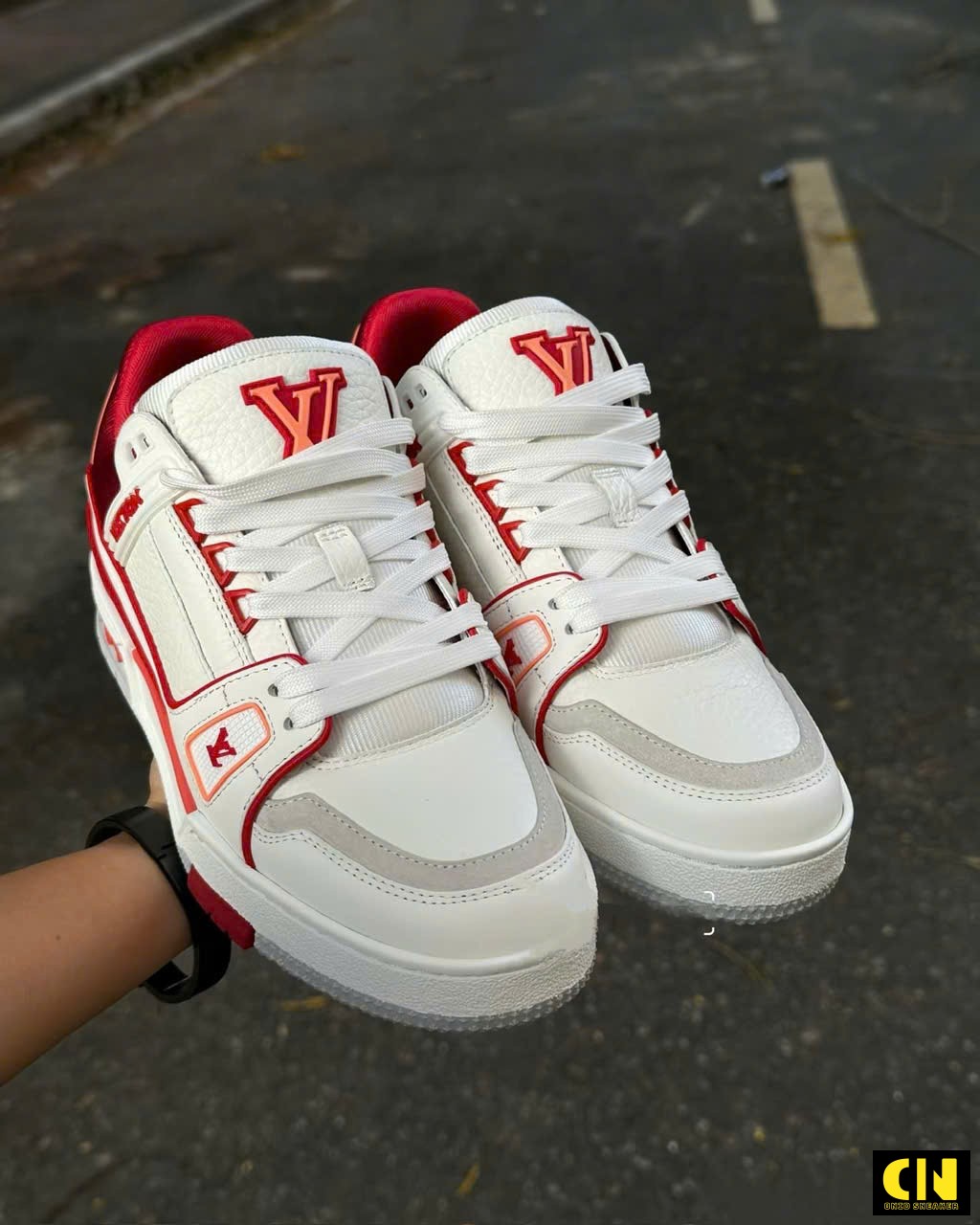 Giày Sneaker Louis Vuitton Lv Trainer White Red Giày Sneaker Louis Vuitton LV Trainer White Red