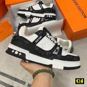 Giay The Thao Nam Lv Trainer Black White Monogram Denim Giày Thể Thao Nam LV Trainer Black White Monogram Denim