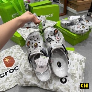 Dep Suc Thoi Trang Crocs Bape Gray Camo Dép Sục Thời Trang Crocs Bape Gray Camo