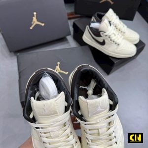 Giay Jordan 1 Low Vai Canvas Nau Kem Giày Jordan 1 Low Vải Canvas Nâu Kem