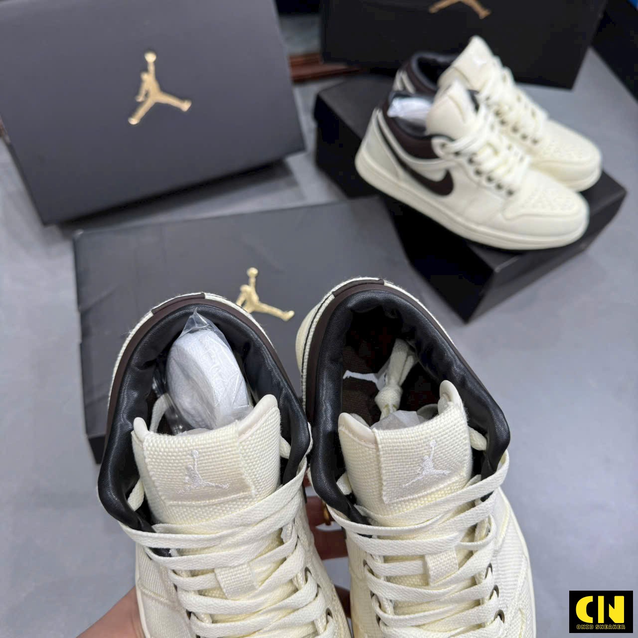 Giày Jordan 1 Low Vải Canvas Nâu Kem Giày Jordan 1 Low Vải Canvas Nâu Kem