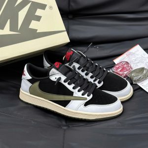 Giay Jordan 1 Travis Scott Olive Mau Den Trang Xanh Cao Cap Giày Jordan 1 Travis Scott Olive Màu Đen Trắng Xanh Cao Cấp