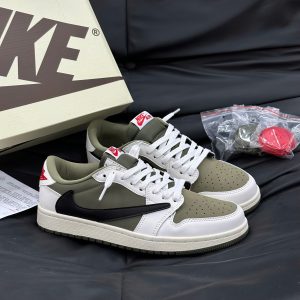 Giay Jordan 1 Travis Scott Olive Mau Den Trang Xanh Olive Giày Jordan 1 Travis Scott Olive Màu Đen Trắng Xanh Olive