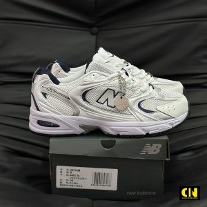 Giay New Balance Co Thap Mau Trang Soc Xanh Navy Giày New Balance Cổ Thấp Màu Trắng Sọc Xanh Navy