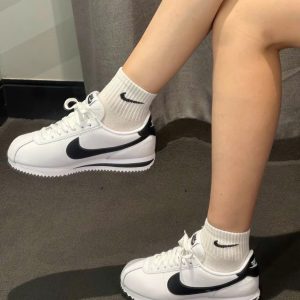 Giay Nike Classic Cortez White Black Leather Like Auth Giày Nike Classic Cortez White Black Leather Like Auth