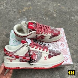 Giay Nike Dunk Low Lv Monogram Do Trang Ke Den Giày Nike Dunk Low LV Monogram Đỏ Trắng Kẻ Đen