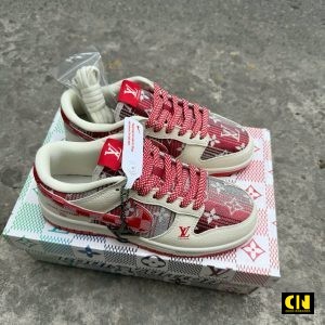 Giay Nike Sb Dunk Low Custom Luxury Lv Monogram Stripe White Red Giày Nike SB Dunk Low Custom Luxury LV Monogram Stripe White Red