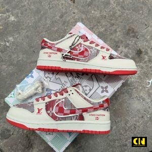 Giay Nike Sb Dunk Low Louis Vuitton Lv Red Monogram Stripe Giày Nike SB Dunk Low Louis Vuitton LV Red Monogram Stripe
