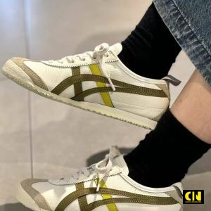 Giày Onitsuka Tiger Màu Trắng Sọc Xanh Rêu