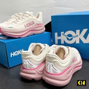Giay Sneaker Hoka Ban De Day Xin Mau Trang Hong Pastel Giày Sneaker Hoka Bản Đế Dày Xịn Màu Trắng Hồng Pastel