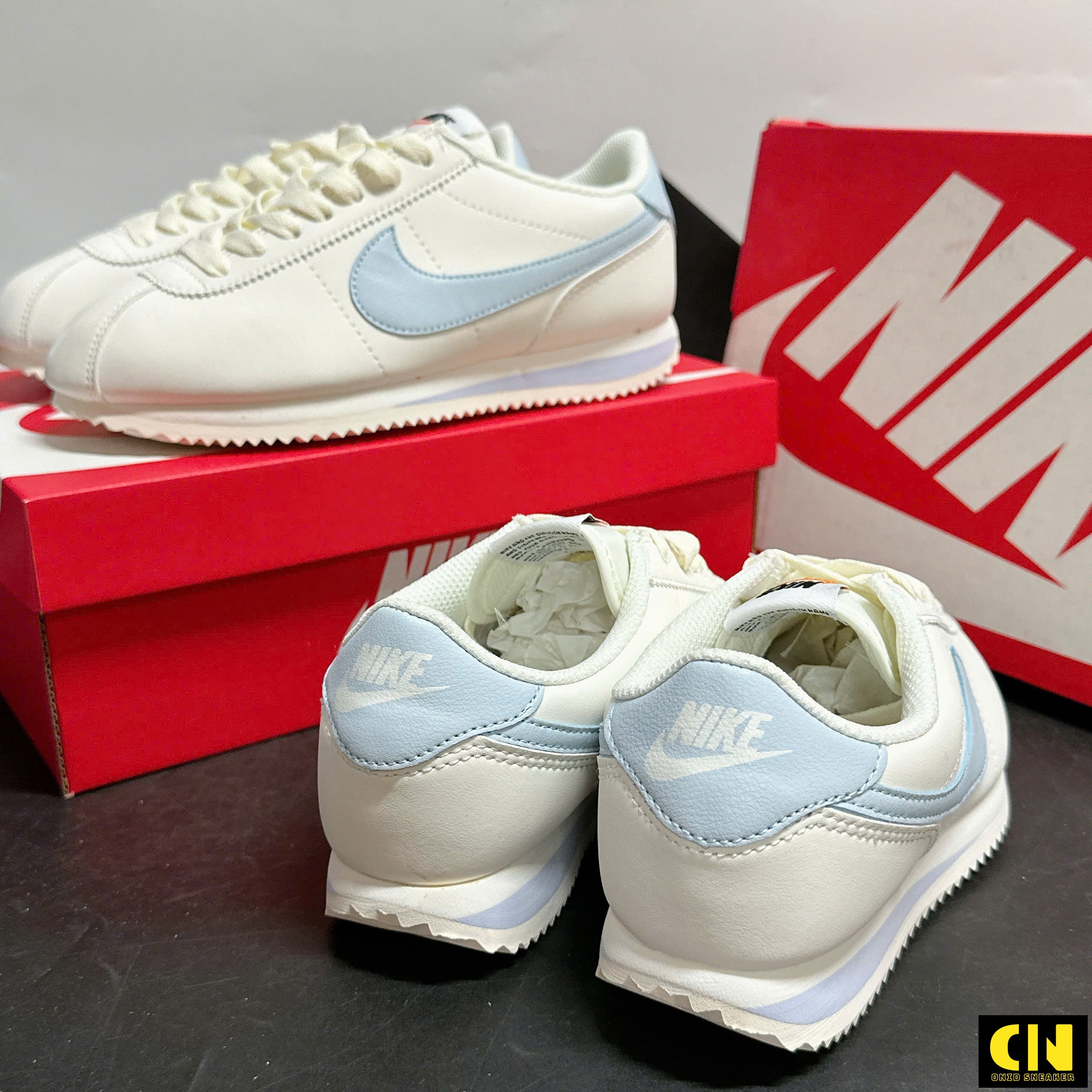Giày Sneaker Nike Cortez Bản Da Mềm Xịn Màu Trắng Xanh Pastel Giày Sneaker Nike Cortez Bản Da Mềm Xịn Màu Trắng Xanh Pastel