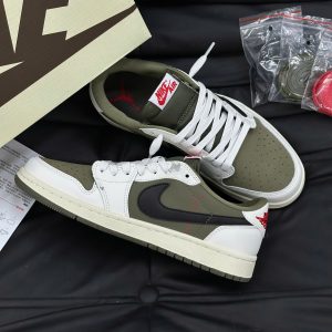 Giay The Thao Jordan 1 Low Mau Xanh Olive Trang Do Giày Thể Thao Jordan 1 Low Màu Xanh Olive Trắng Đỏ