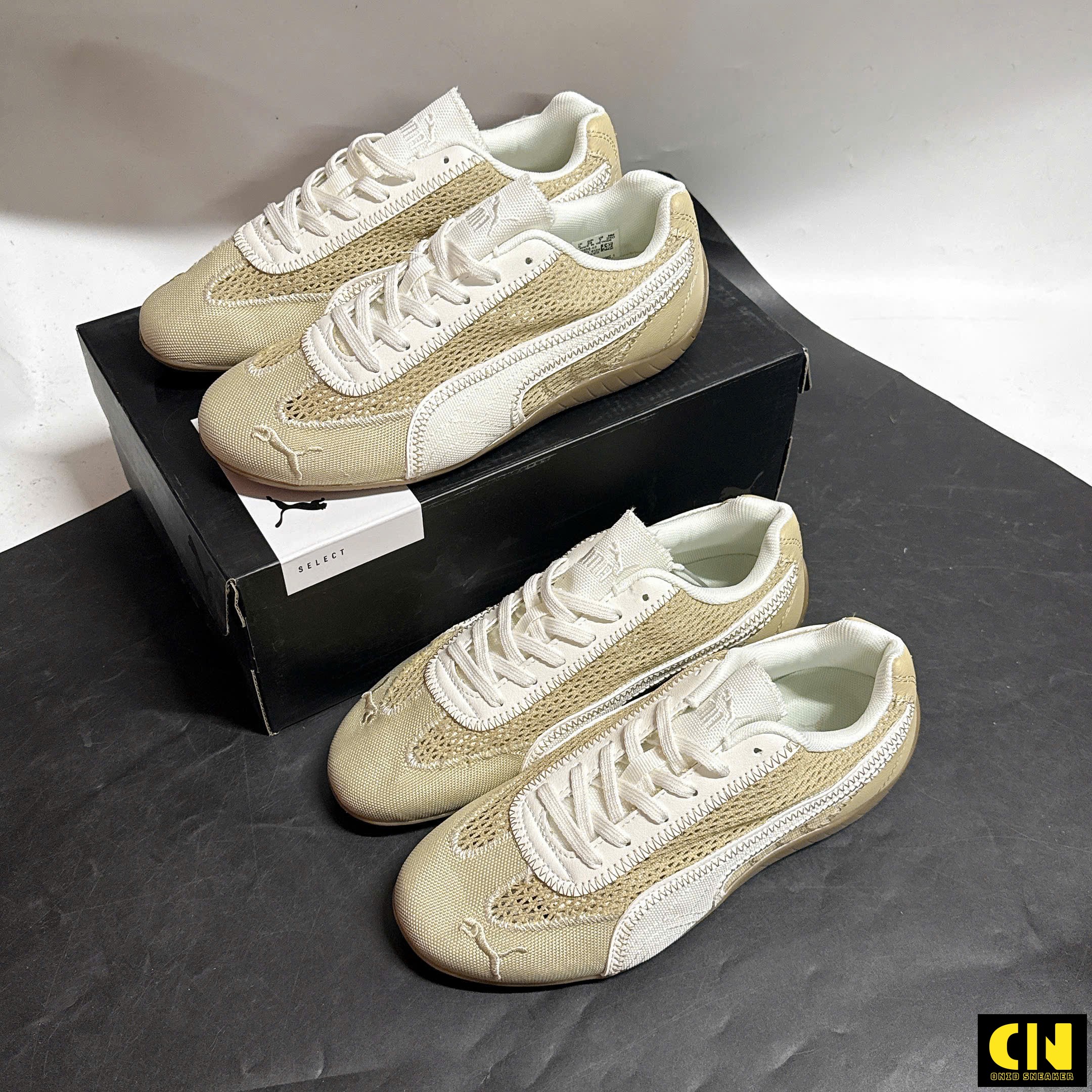 Giày Búp Bê Puma Speedcat Nữ Màu Be Phối Lưới Vintage Giày Búp Bê Puma Speedcat Nữ Màu Be Phối Lưới Vintage