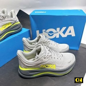 Giay Chay Bo Hoka Bondi 9 Mau Xam Bac Phoi Duong Line Vang Neon Giày Chạy Bộ Hoka Bondi 9 Màu Xám Bạc Phối Đường Line Vàng Neon