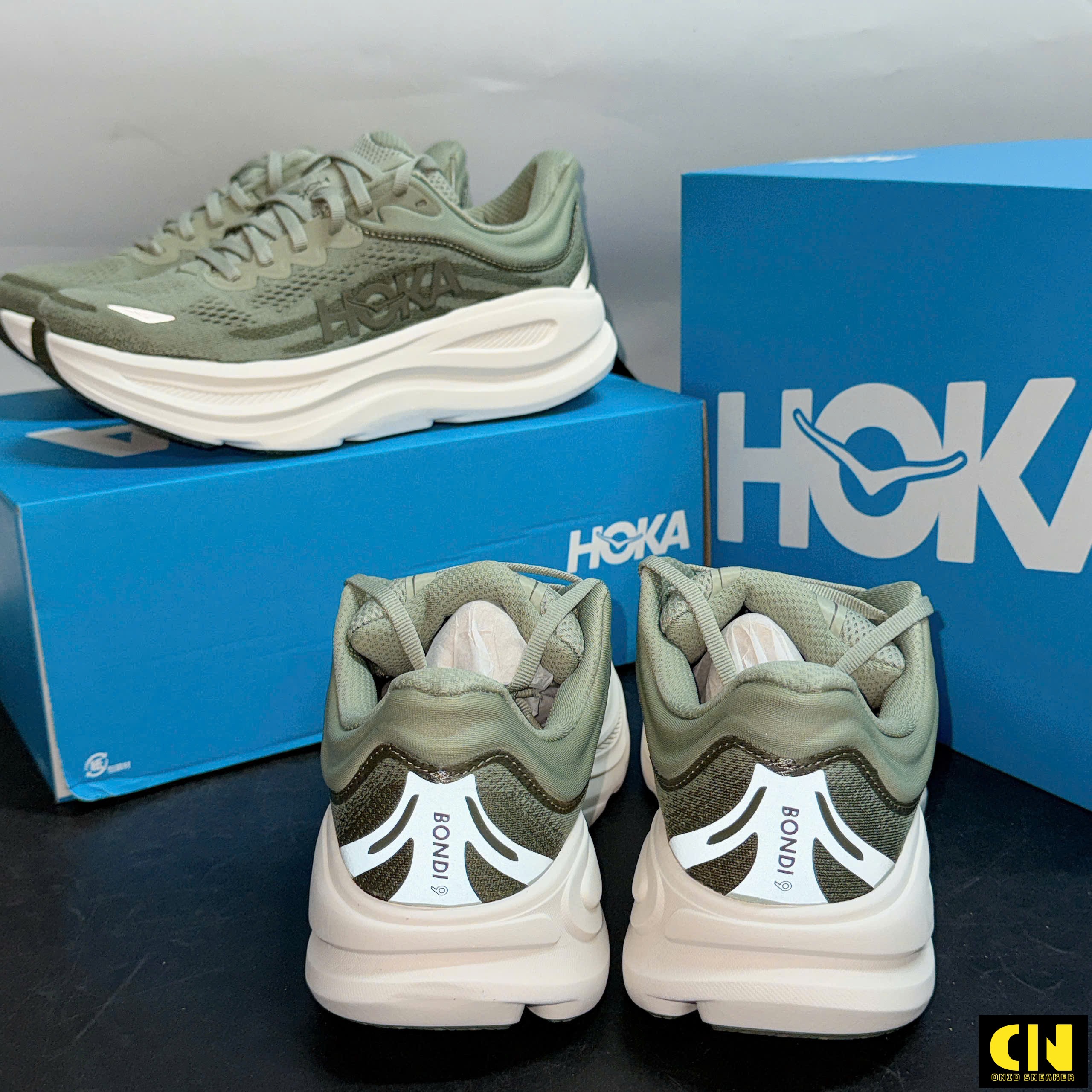Giày Thể Thao Hoka Bondi 9 Bản Xanh Sage Đế Trắng Kem Giày Thể Thao Hoka Bondi 9 Bản Xanh Sage Đế Trắng Kem
