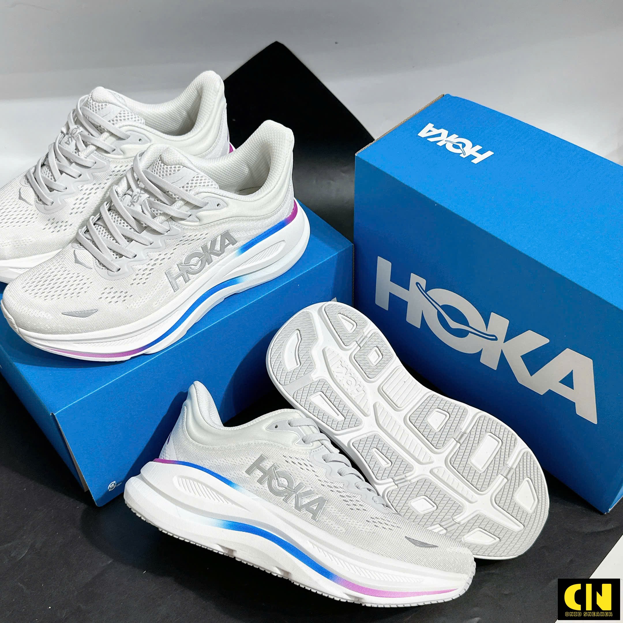 Giày Hoka Women Bondi 9 Cosmic Grey White Trắng Xám Giày HOKA Women Bondi 9 Cosmic Grey White Trắng Xám
