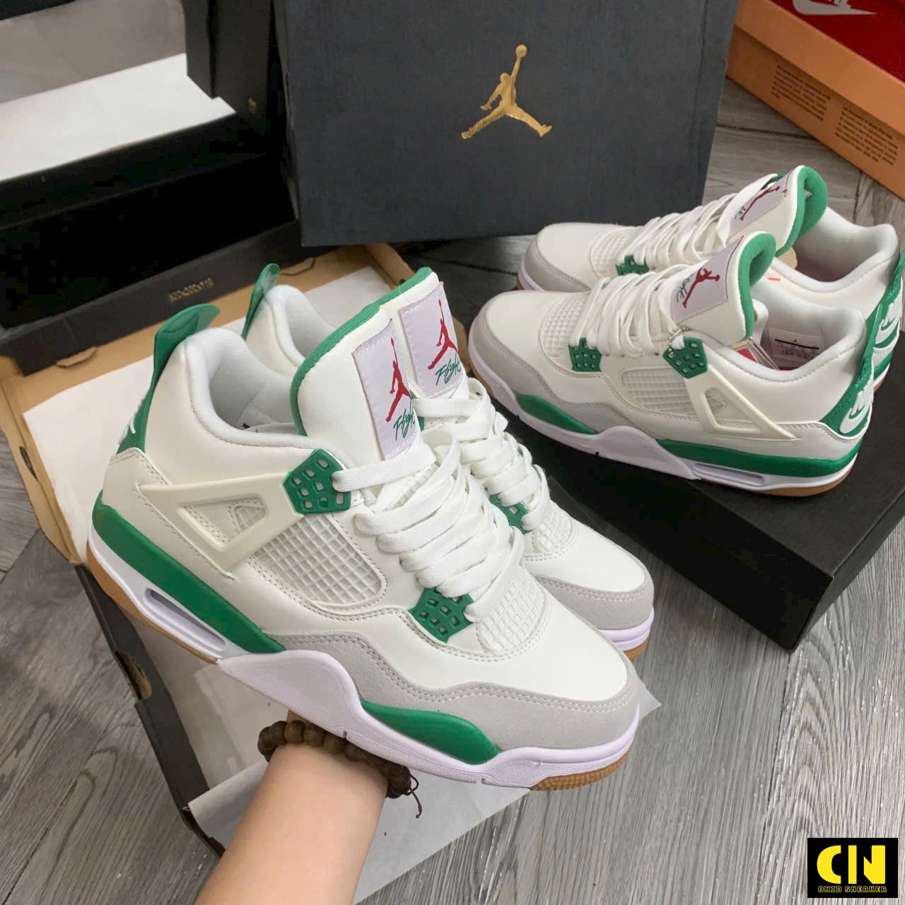 Giày Jordan 4 Retro Pine Green Xanh Trắng Giày Jordan 4 Retro Pine Green Xanh Trắng