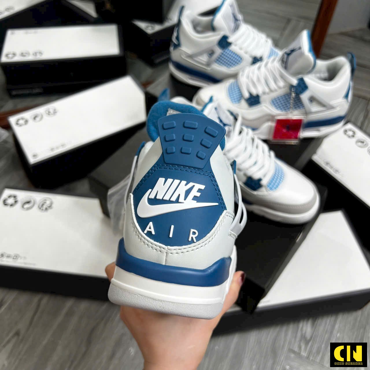 Giày Nike Air Jordan 4 Gs Military Blue Xanh Dương Phối Trắng Giày Nike Air Jordan 4 GS Military Blue Xanh Dương Phối Trắng