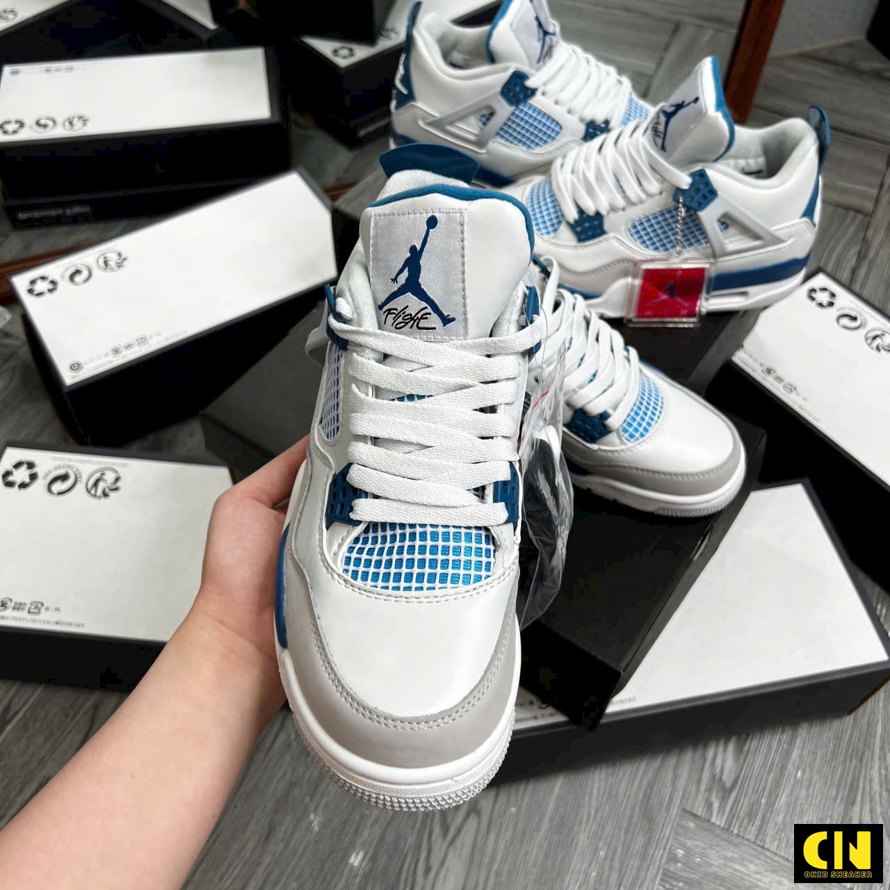 Giày Nike Air Jordan 4 Retro Gs Military Blue Đẹp Chuẩn Size Giày Nike Air Jordan 4 Retro GS Military Blue Đẹp Chuẩn Size