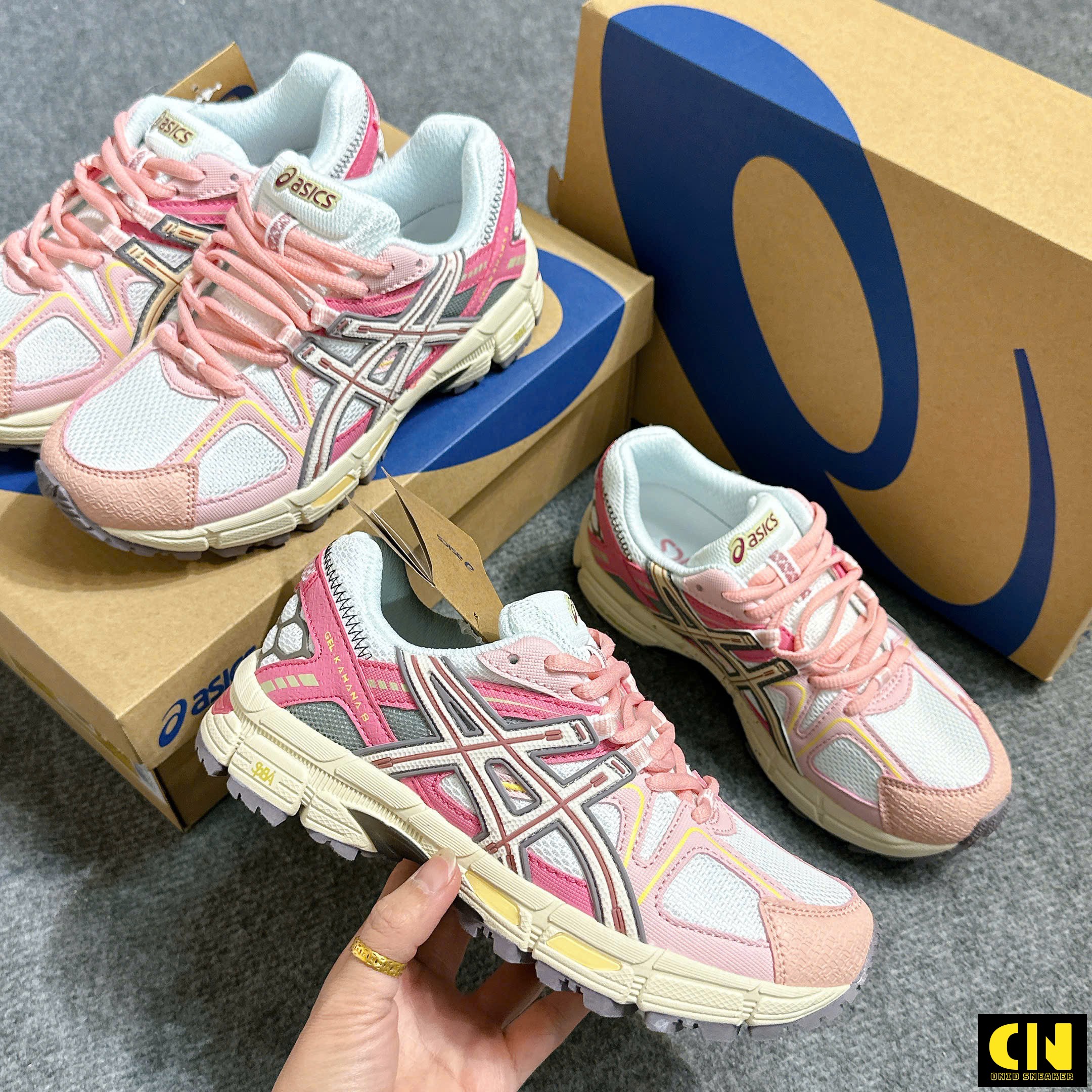Giày Running Asics Gel Kahana 8 Trắng Hồng Nữ Giày Running Asics Gel Kahana 8 Trắng Hồng Nữ