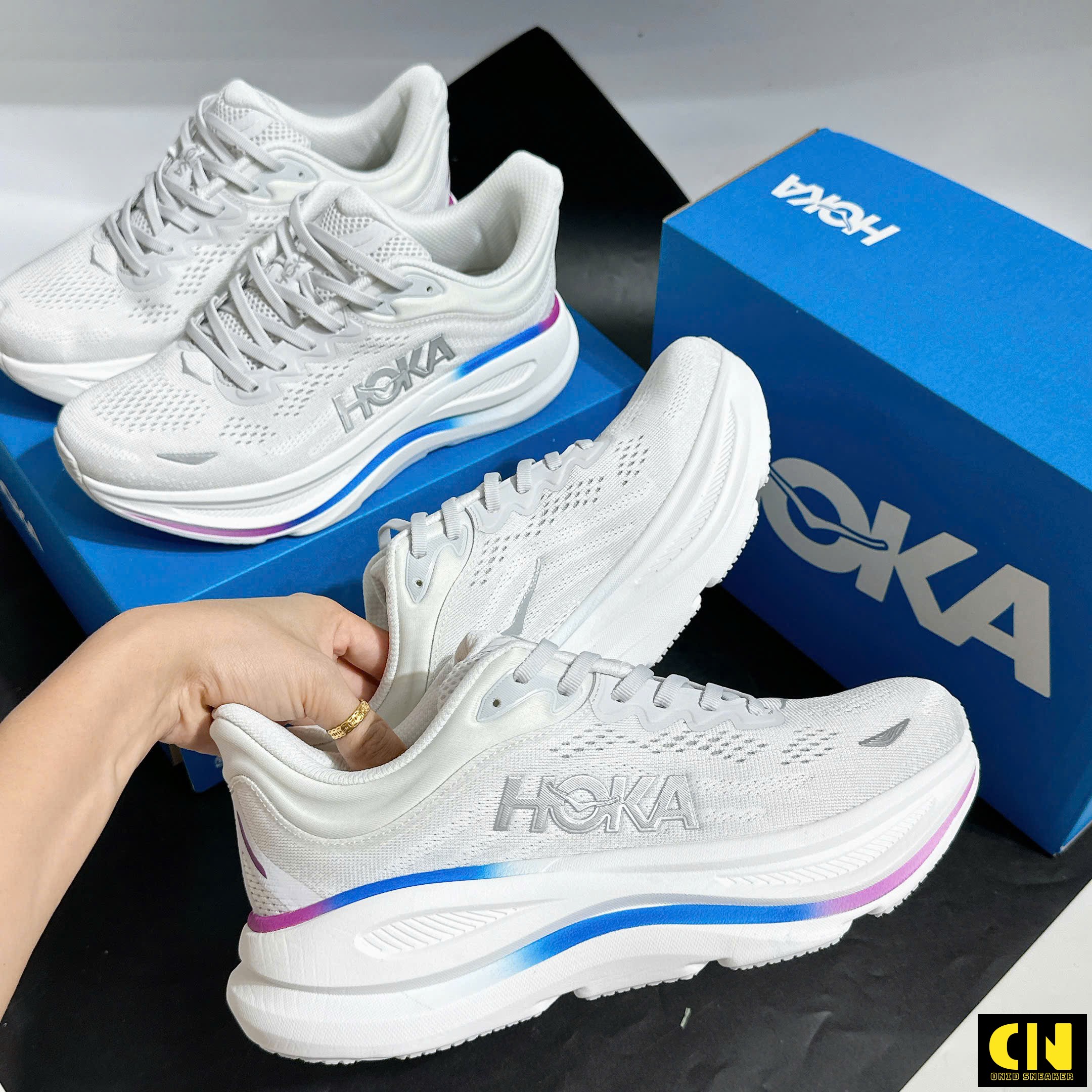 Giày Thể Thao Hoka Bondi 9 Cosmic Grey White Blue Giày Thể Thao HOKA Bondi 9 Cosmic Grey White Blue