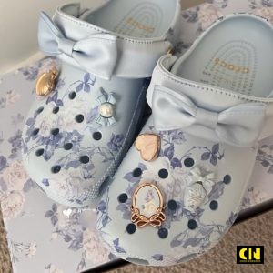 Dép Crocs Classic Love Shack Fancy Clogs Blue White Chuẩn Form