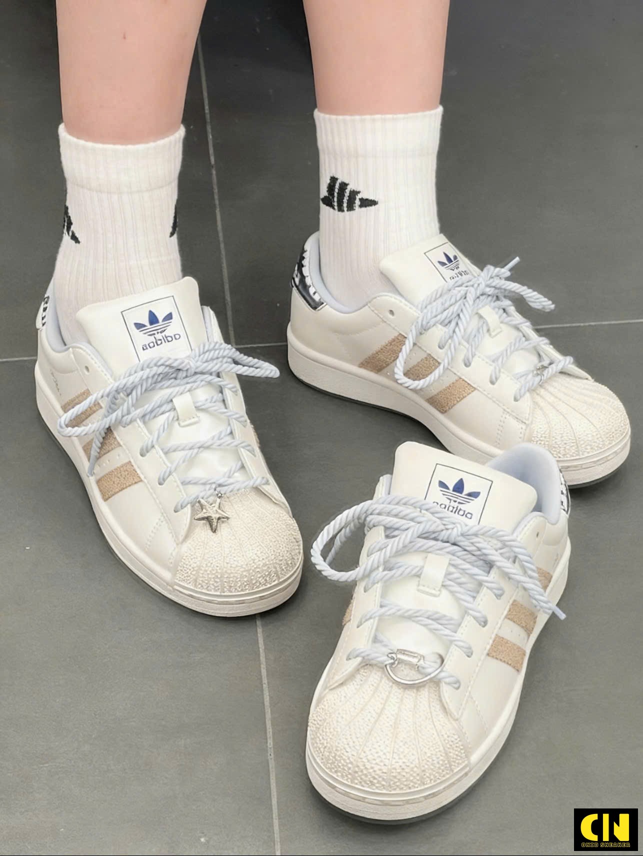 Giày Adidas Sò Superstar Ii Pearl White Dây Thừng Xanh Giày Adidas Sò Superstar II Pearl White Dây Thừng Xanh