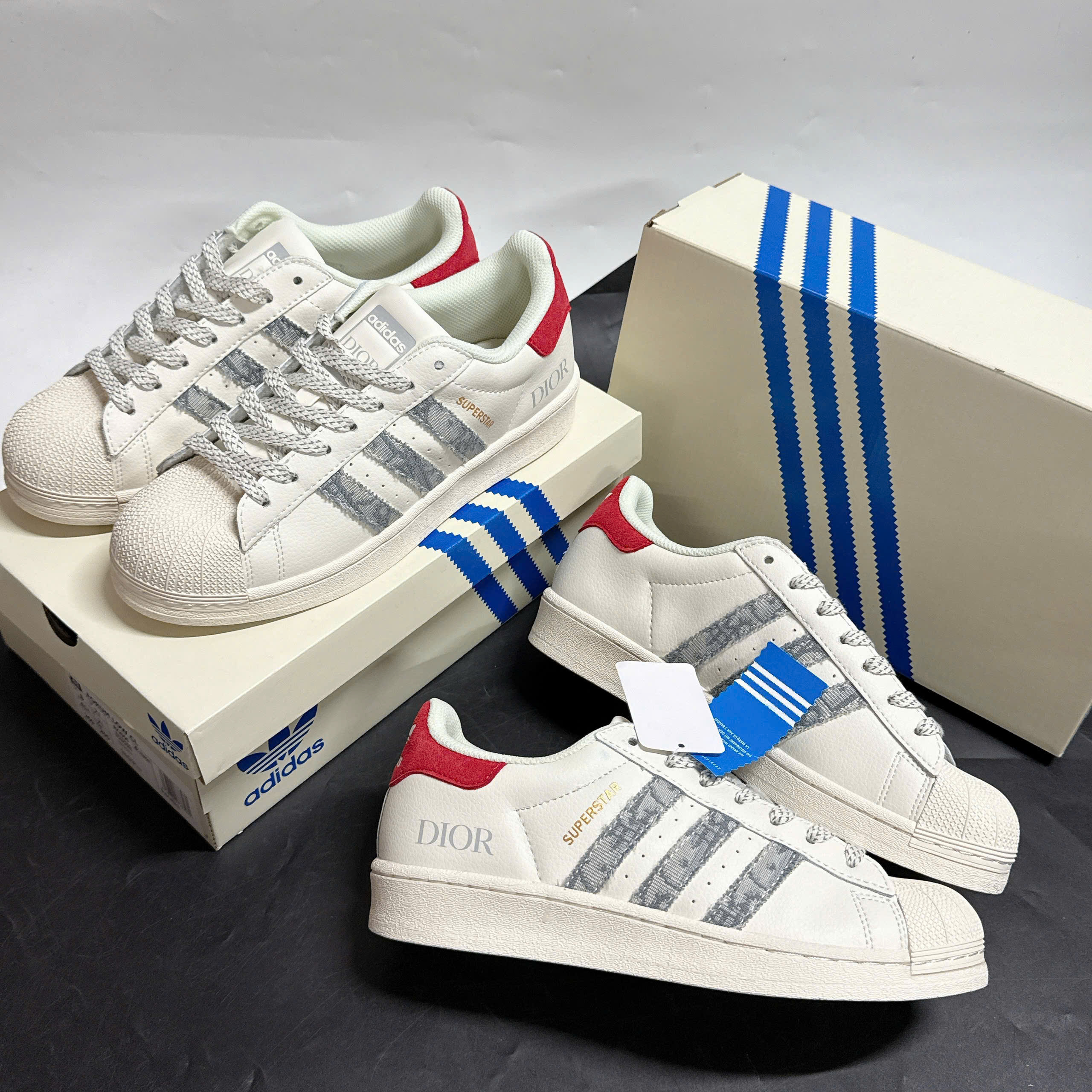 Giày Adidas Superstar Dior Phối Màu Trắng Xám Gót Đỏ Giày Adidas Superstar Dior Phối Màu Trắng Xám Gót Đỏ