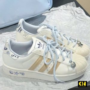 Giay Adidas Superstar Ii Pearl White Blue Brown Giày Adidas Superstar II Pearl White Blue Brown